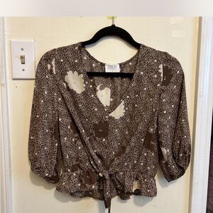 Cream and Brown Floral Blouse
